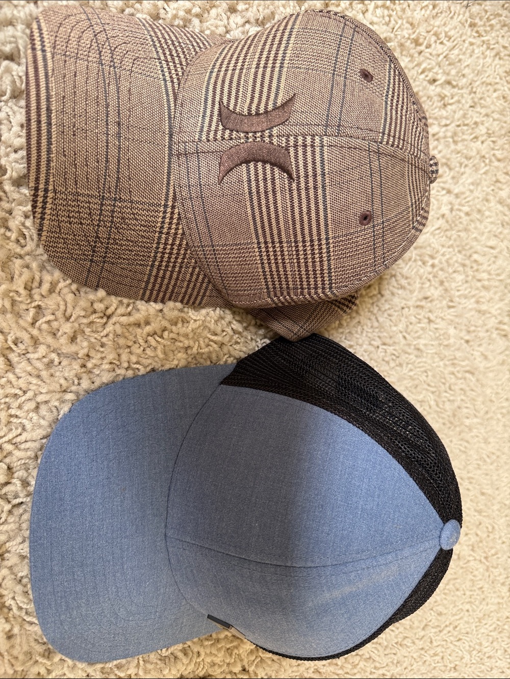 Hurley Brown Plaid & Blue Black Mesh Trucker Hat Duo